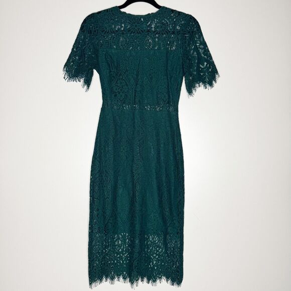 Lulus Remarkable Forest Green Sheer Lace Short Sleeve Mini Dress Women's Size XS - Picture 1 of 6